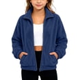 thumbnail image 2 of Hurxie Girls Sherpa Jacket Fleece Coat Full Zip Outerwear with Pockets Fuzzy Fall Winte Warm Stand-up Collar Kids Clothes 14-15 Years, 2 of 7
