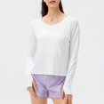 thumbnail image 2 of SWSMCLT Women's Long Sleeve T Shirt Soft Boat Neck Yoga Shirt Blouse Workout Running Yoga Top Summer Spring Loose White 6, 2 of 4