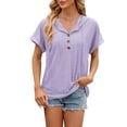 thumbnail image 1 of New Solid Color Button Hooded Short Sleeve T-Shirt - Loose Fit, Casual, 1 of 6