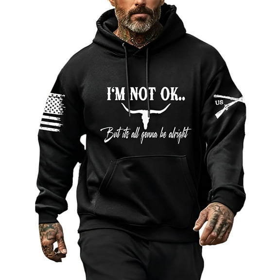 Hoodies Men Veteran Patriotic Sports Drop Shoulder Print Hoodie with Pocket Fall Lightweight Streetwear Loose Hoodies for Men Graphic