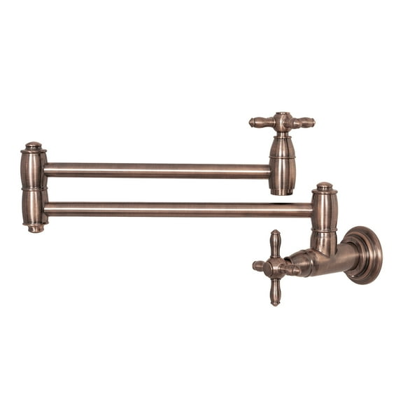 Akicon Pot Filler Faucet - Solid Brass Wall Mount Kitchen Faucets with Double Foldable Swing Arms, 22" Folding Stretchable Kitchen Faucet over Stove & Range, Antique Copper Kitchen Faucet - AK98288N1