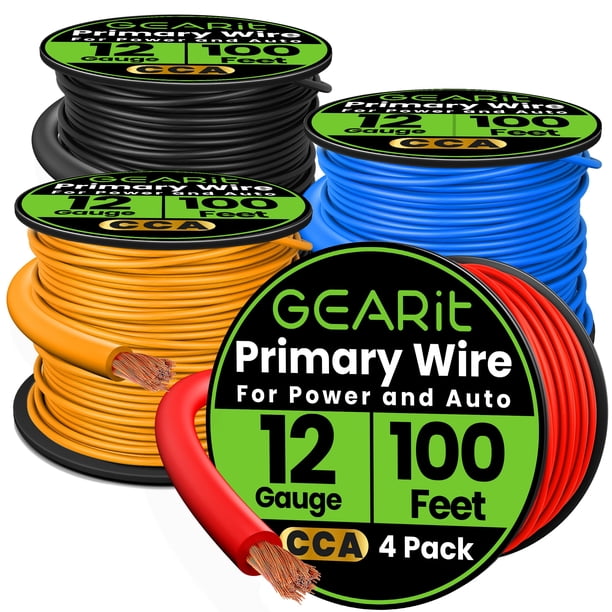 Wire GearIt calibre 12 (30 m cada uno, negro, rojo, azul y amarillo) CCA
