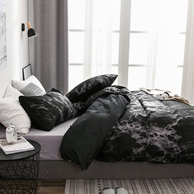 ESTINK 3Pcs/Set Polyester Marbled Quilt Cover Pillowcase Bedding Set EU-Double Size,Marbled Bedding, Bed Supplies
