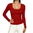 thumbnail image 3 of yillto Womens Scoop Neck Shirts Ribbed Long Sleeve Tight Tops Basic Stretchy Layered Undershirts, 3 of 6