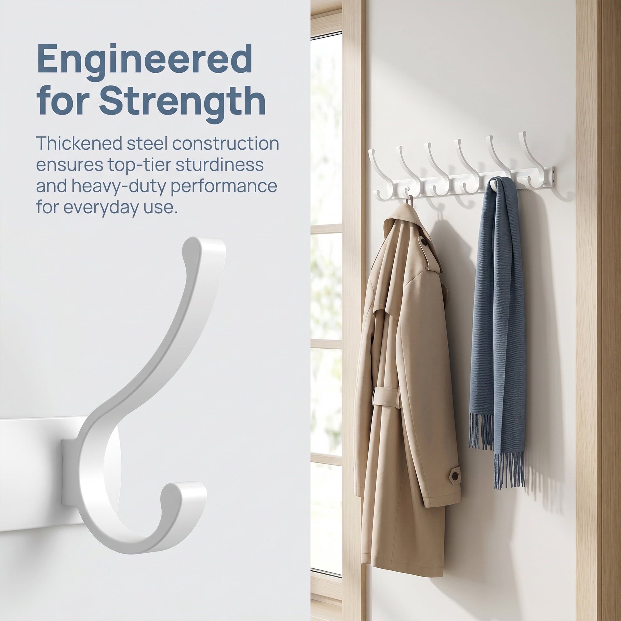 Unique Bargains Coat Rack Wall Mount,Hat Rack for Entryway and Bedroom White 6 Hooks