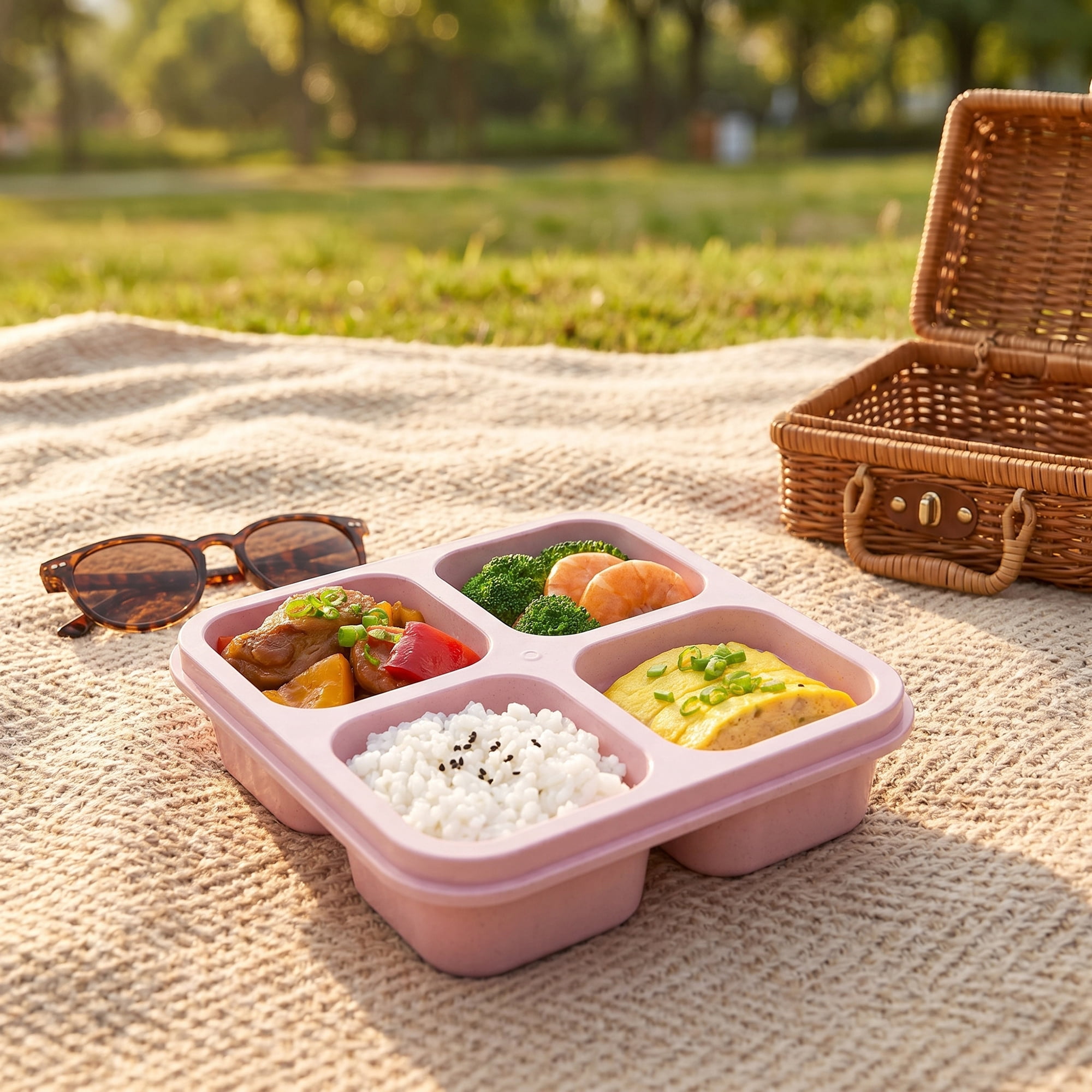 Unique Bargains 4-Compartment Leak-Proof Meal Lunch Bento Box for Work Pink