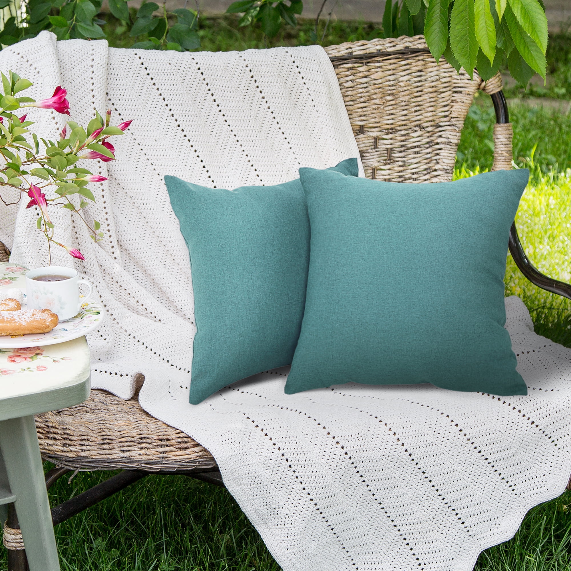 PiccoCasa Waterproof Solid Square Throw Pillow Covers 20"x20", Green, 2