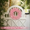 thumbnail image 5 of 26" Spring Wreath for Front Door, Easter Valentines Wild Floral Summer Wreaths, Mantel Porch Wall Wedding Living Room Home All Season Decor (Pink-x), 5 of 16
