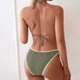 thumbnail image 6 of Women's Solid Color Lace Triangle Bikini Set Halter Adjustable Ties Backless Two-Piece Swimsuit Green XL(XL), 6 of 7