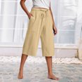 thumbnail image 2 of Kaemgyyd Womens Plus Size Capris Lounge Drawstring Cotton Linen Bermuda Shorts Flowy Wide Leg Beach Vaction Cropped Trousers, 2 of 6