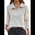 thumbnail image 1 of Suéter de Otoño para Mujer, de Larga, con Cremallera de 1/4, Sudadera Holgada de Punto Acanalado con Abertura. Crema L, 1 of 4