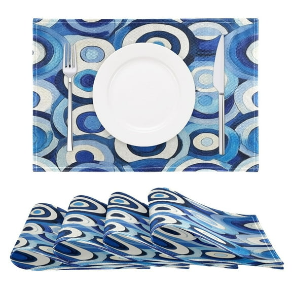 Abstract Blue Circular Pattern Reversible Placemat Non Slip Coffee Mat 18x12 Inch for Dining, Kitchen, Coffee