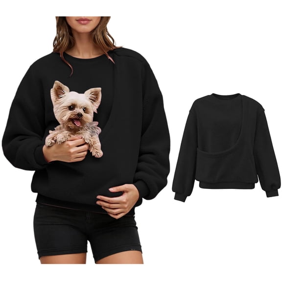 Womens Big Pouch Sweatshirt Oversized Pet Dog Holder Carrier Sweatshirt Creative Long Sleeve Oversized Pocket Pullover Sweater Winter Clothes