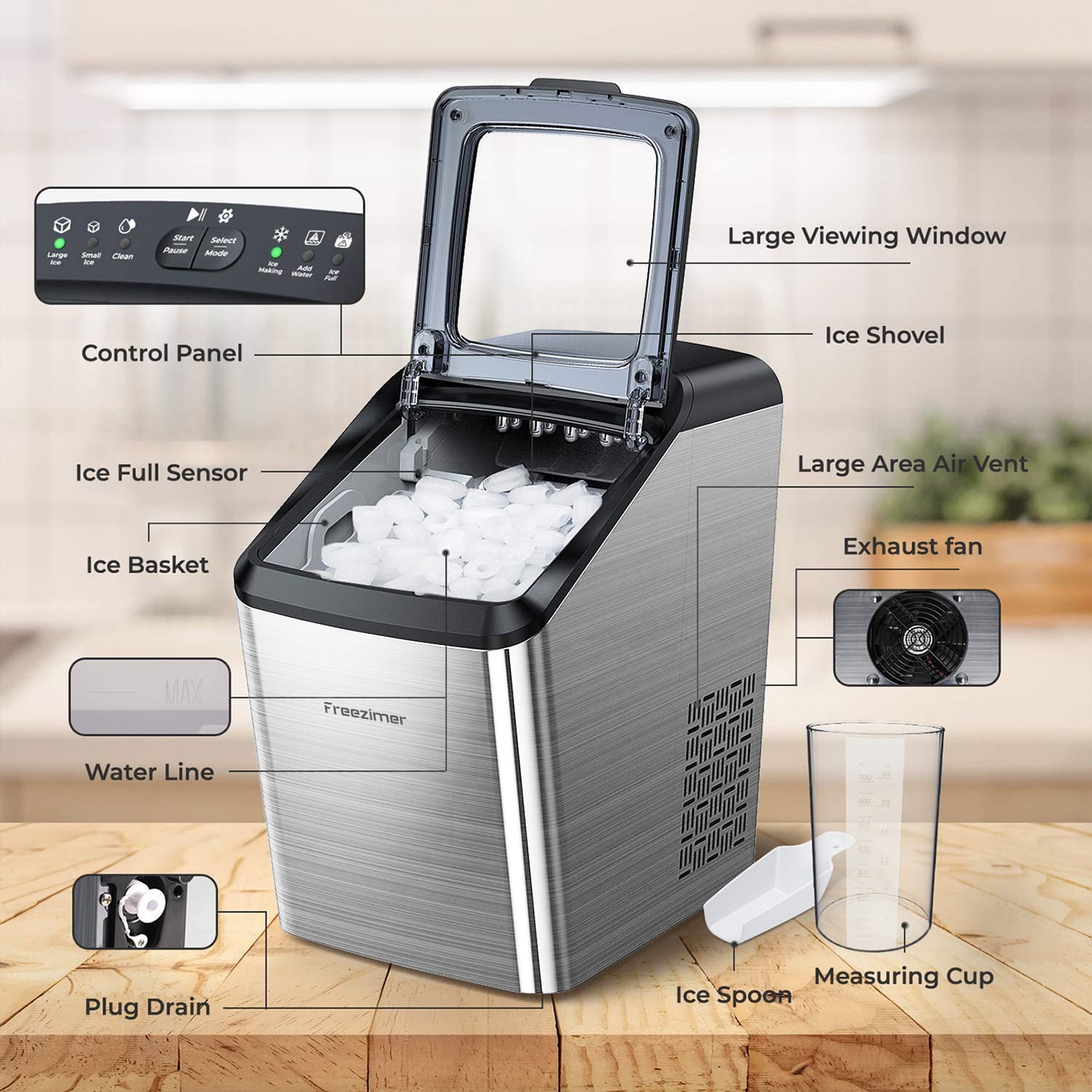 Freezimer DreamiceX1 Ice Makers Countertop Self-Cleaning, Portable Ice  Maker Machine Countertop, 9 Cubes Ready in 7-10 Mins - AliExpress