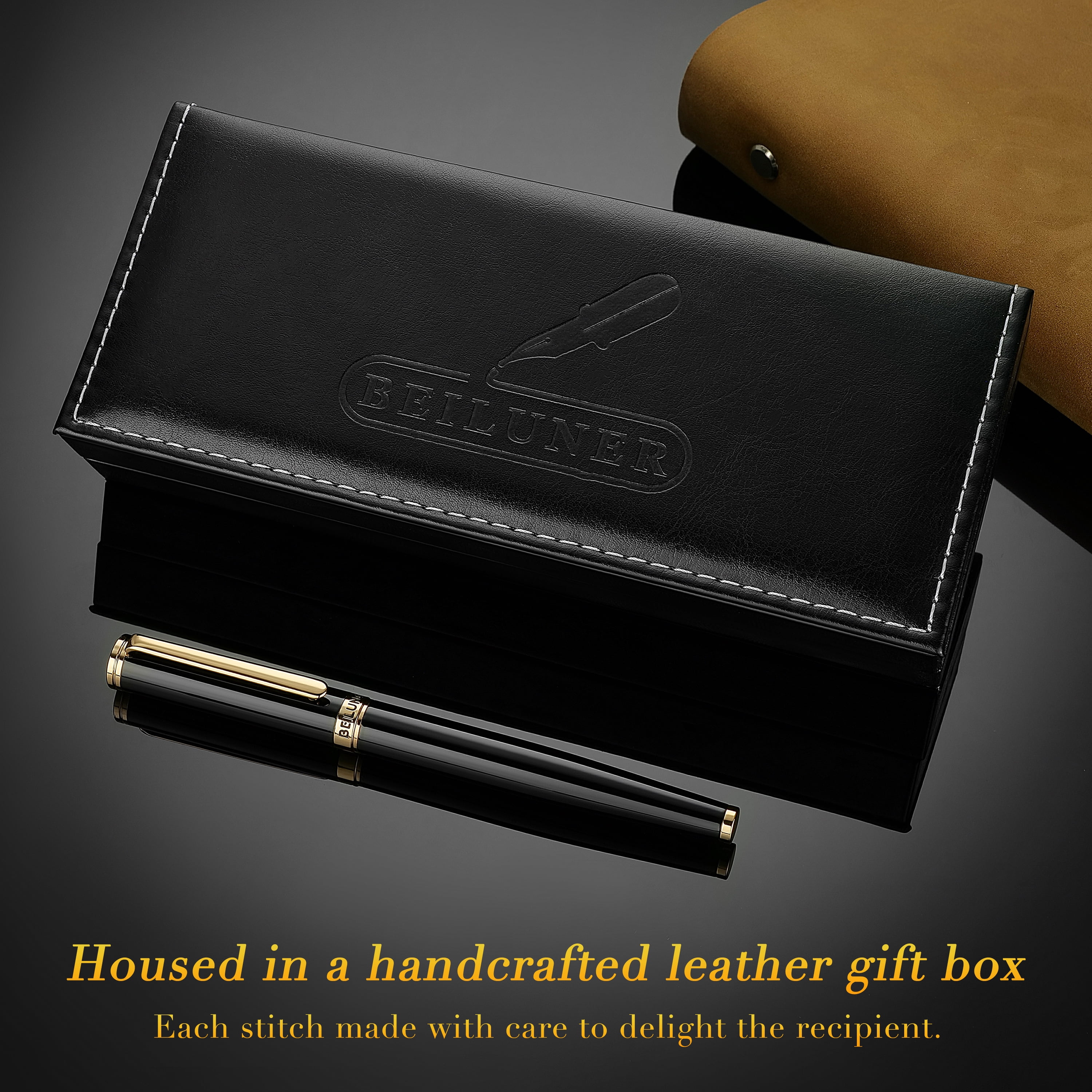 BEILUNER Black Fountain Pen,Stunning Luxury Pen,24K Gilded Nib(Medium),Gorgeous 24K Gold Finish,German Schneider Ink Converter,Trustworthy Pen Gift for Men&Women-Elegant, Office,Nice Pen for Writing