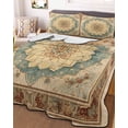 thumbnail image 3 of Quilts Twin Size, Brown Teal Floral Soft Comforter Bedding Set for Bed, Vintage Botanical Ethnic Boho Lightweight Quilted Bedspread with Pillow Cover(2 Pieces) for All Season, 68x86 Inch, 3 of 6