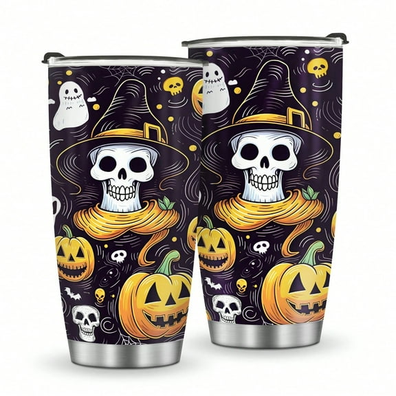 Foloda 1pc Halloweeen Tumbler Gift for Pumpkin Lovers 20oz   Skull Tumbler with Lid, Halloween Decor Stuff Pumpkin Halloween Decor Witch Skull Stuff, Cool Halloweeen Gift for Women Men