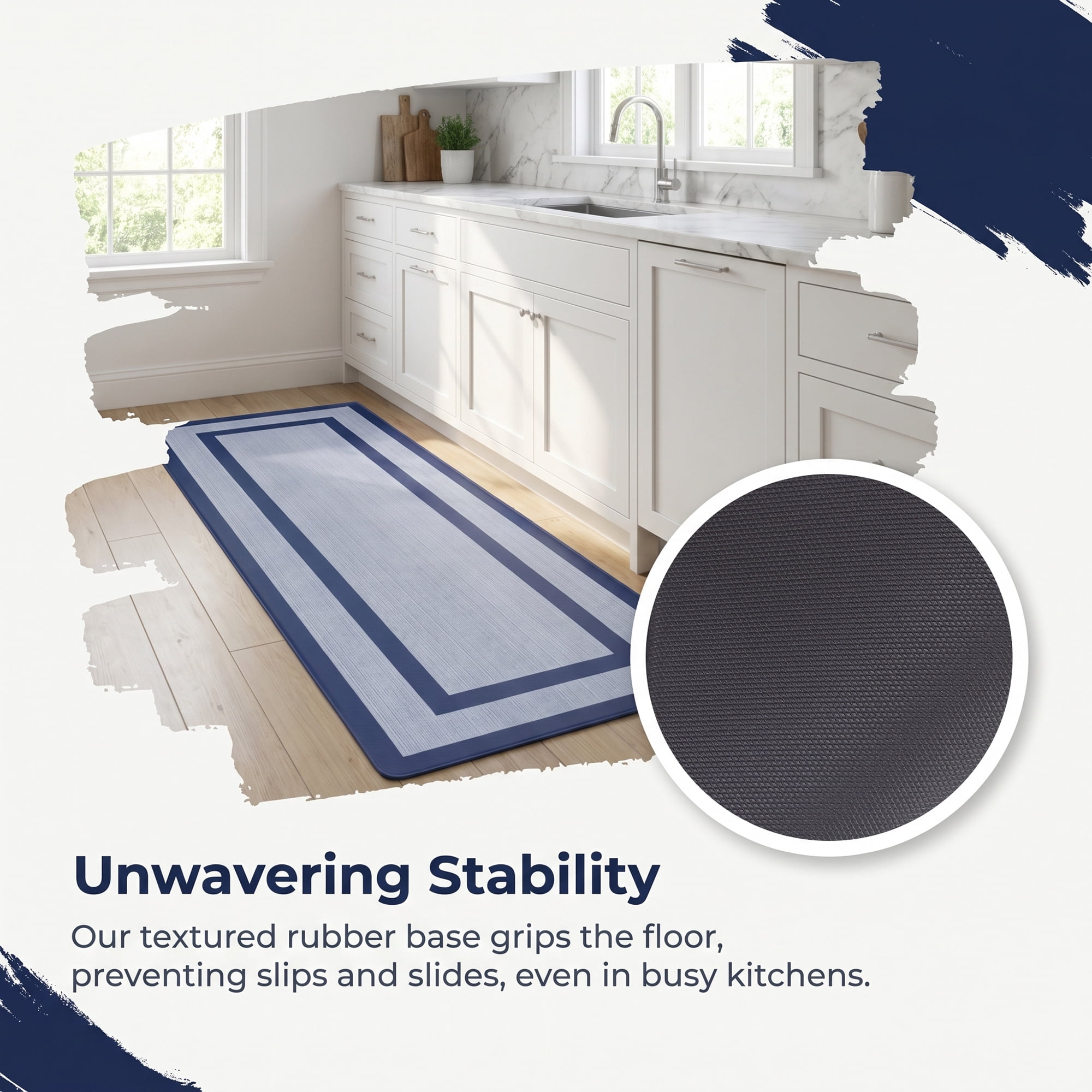 Unique Bargains Geometric Anti Waterproof Oil Resistant Non Slip Floor Rug Blue 47" x 18"