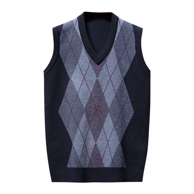 Men's Knitted V-Neck Sleeveless Padded Sweater Vest for Winter Warmth and Style