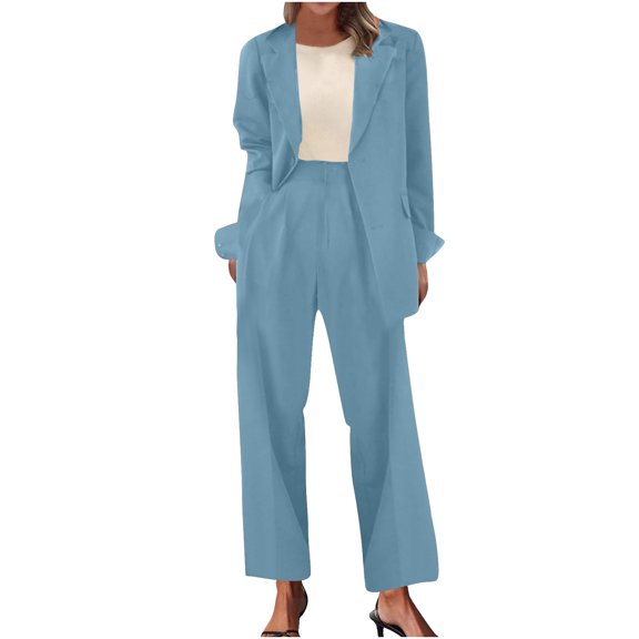 Women's Two Piece Sets Pants Suits Dressy Business Casual Outfits Professional Blazer Pantsuits Set Work Office Blue XXXL