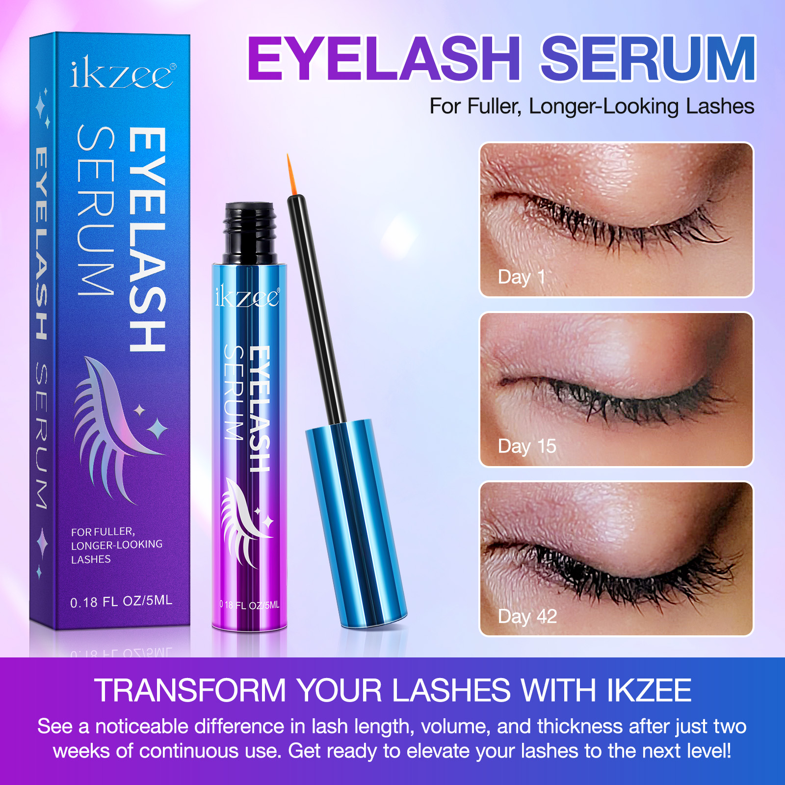 Ikzee Eyelash Serum-5ml Lash Serum for Fuller,Longer,Thicker-Use