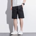 thumbnail image 7 of XFeng Men Black Embossed Jacquard Shorts Drawstring Elastic Waist Casual Knee‑Length Shorts, 7 of 7