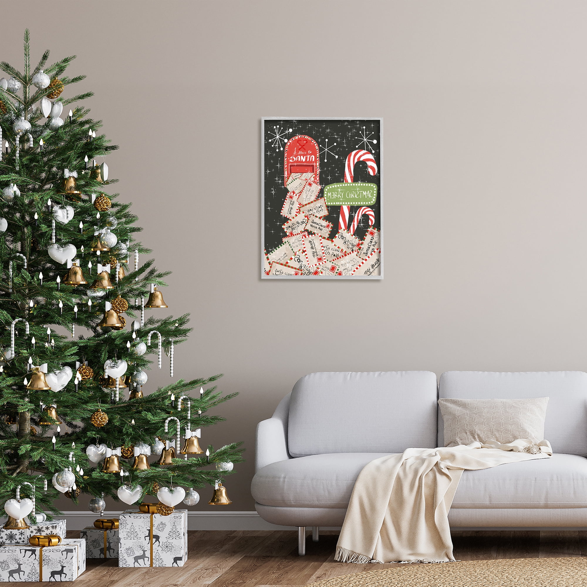 Stupell Industries Letters For Santa Mail Holiday Painting Gray Framed Art Print Wall Art, 24 x 30