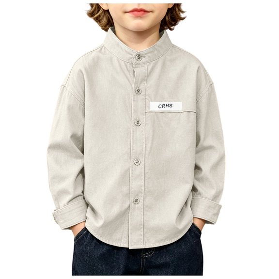 RFQWOVSR Boys' Long Sleeve Cotton Shirt for School and Casual Wear