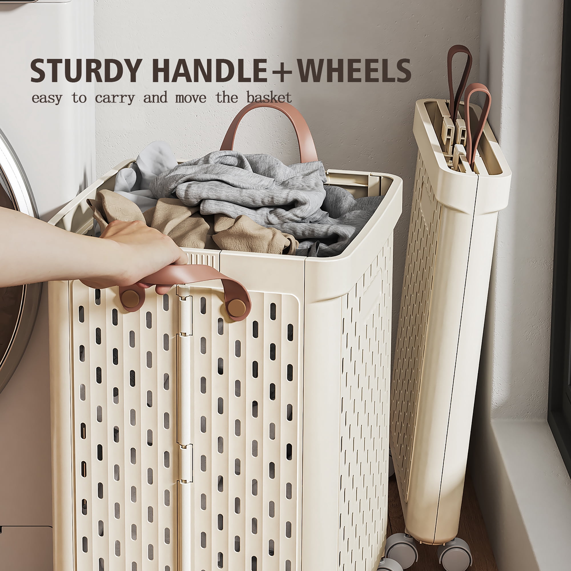 SEESPRING 108L Large Laundry Basket with Wheels,Collapsible Clothes Basket Organizer Laundry Basket,Plastic Dirty Clothes Laundry Hamper