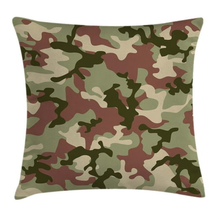 - Camo Throw Pillow Cushion Cover, Illustrated Green Camouflage in Forest Colors Hunter Combat, Decorative Square Accent Pillow Case, 18 X 18 Inches, Dried Rose Dark Green Army Green, by Ambesonne