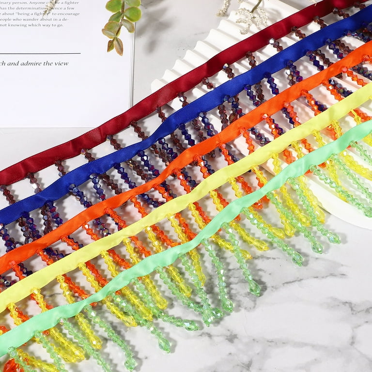 Uxcell 1 Yard Crystal Beaded Ribbon Fringe Trim, 2.4" Crystal Fringe Tassel Rhinestone Bead Trim Tassel for Curtain Lamp Shade Dress Clothes Wedding