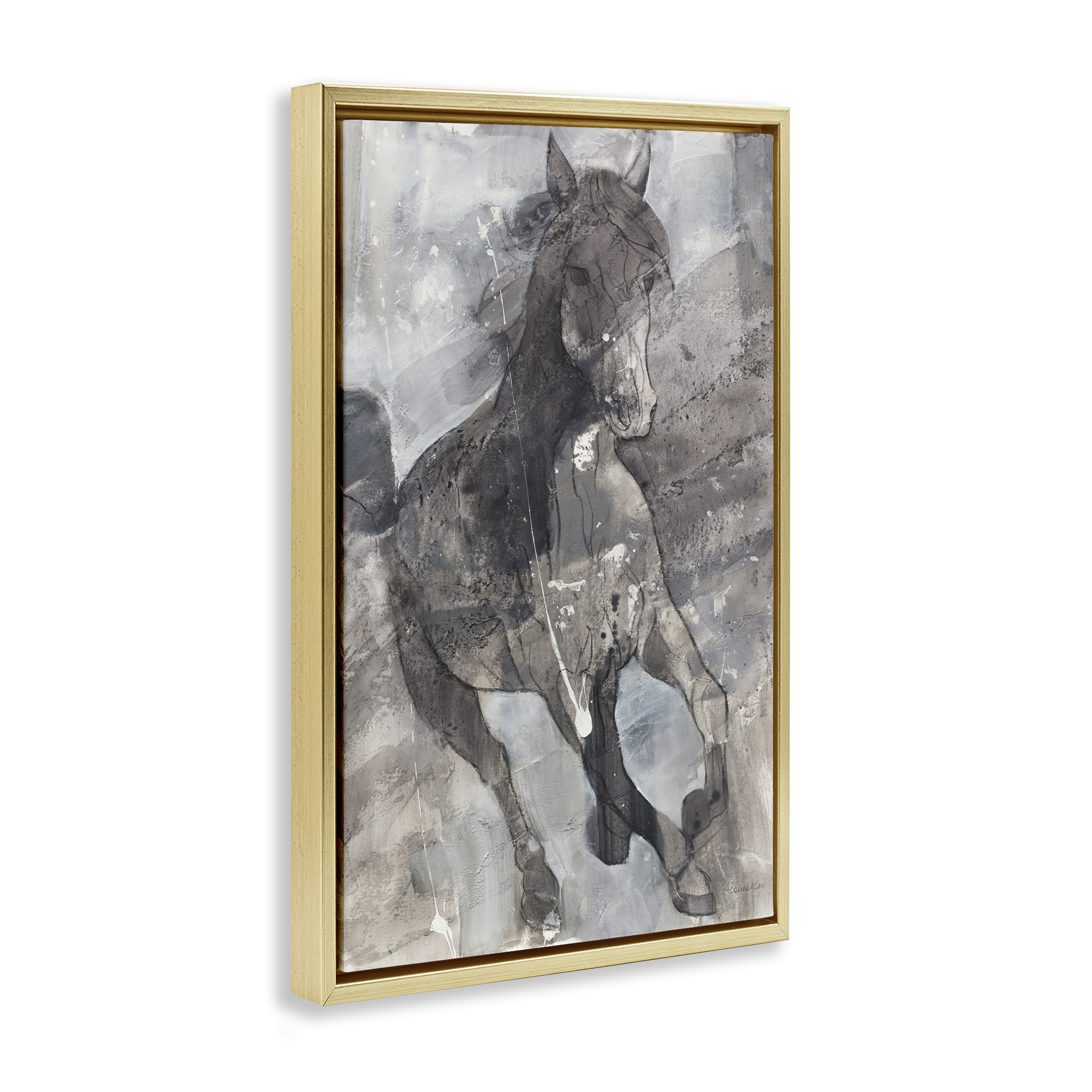 Stupell Industries Free Spirit Stallion Animals & Insects Painting Gold Floater Framed Canvas Art Print Wall Art, 17 x 25
