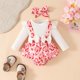 thumbnail image 3 of Odeerbi 0-18 Meses Niñas Conjunto de San Valentín Vestido Con Body de Algodón de Verano Y Cinta Para La Cabeza Conjunto de Dos Piezas Mono Con Volantes Con Estampado de Amor, 3 of 8