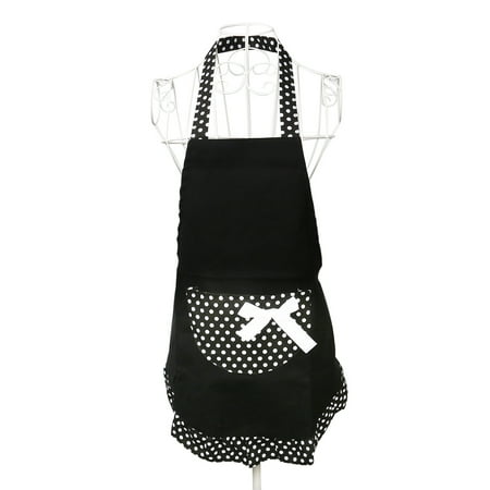 

Fashion Dots Pattern Sleeveless Halter-neck Style Canvas Apron Kitchen Apron (Black)