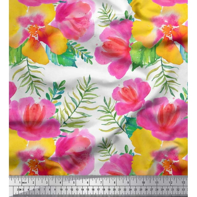 Soimoi White Poly Georgette Fabric Flower Floral Fabric Prints By Yard 52 Inch Wide