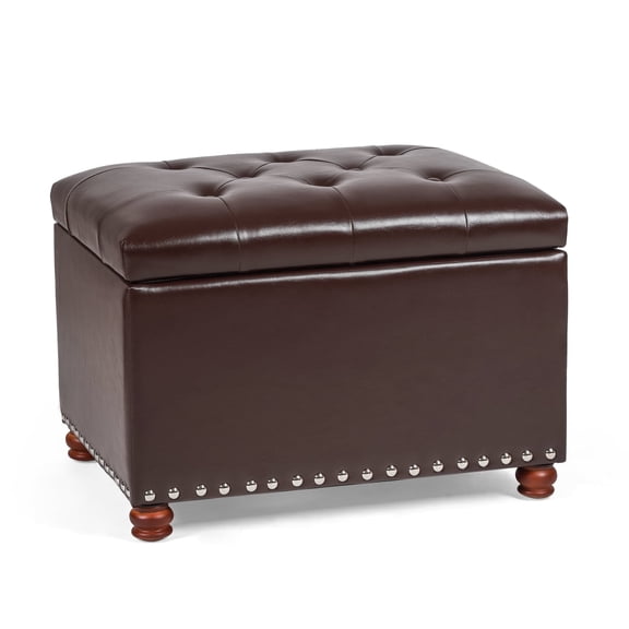 Joveco Rectangular PU Leather Storage Bench Ottoman Footstool for Living Room Bedroom, Brown