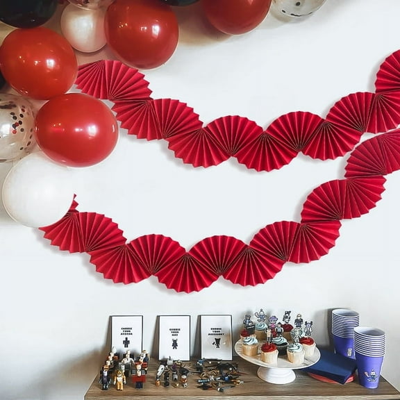 Red Party Paper Fan Garland Banner Paper Fan Garland Graduation Party Decorations for Birthday Parties Holiday Decorations Family Gatherings Weddings New Year Christmas Party Decor