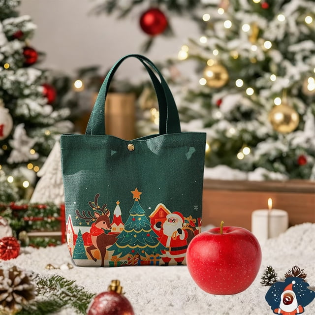 Christmas Drawstring Gift Bags, Multicolour Canvas Pouches with Adorable Holiday Patterns, Versatile for Wrapping Treats and Decorations for Parties and Celebrations, 10x10cm and 18x10cm