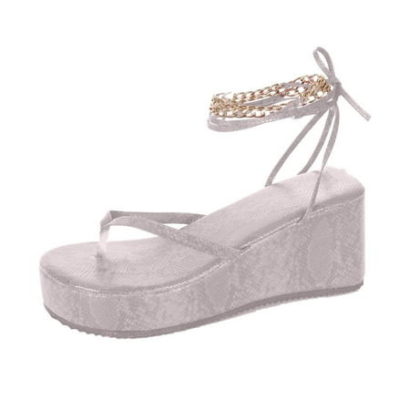 

OAVQHLG3B Wedge Thong Swap Strap Sandals Women s Metal Chain Sandals