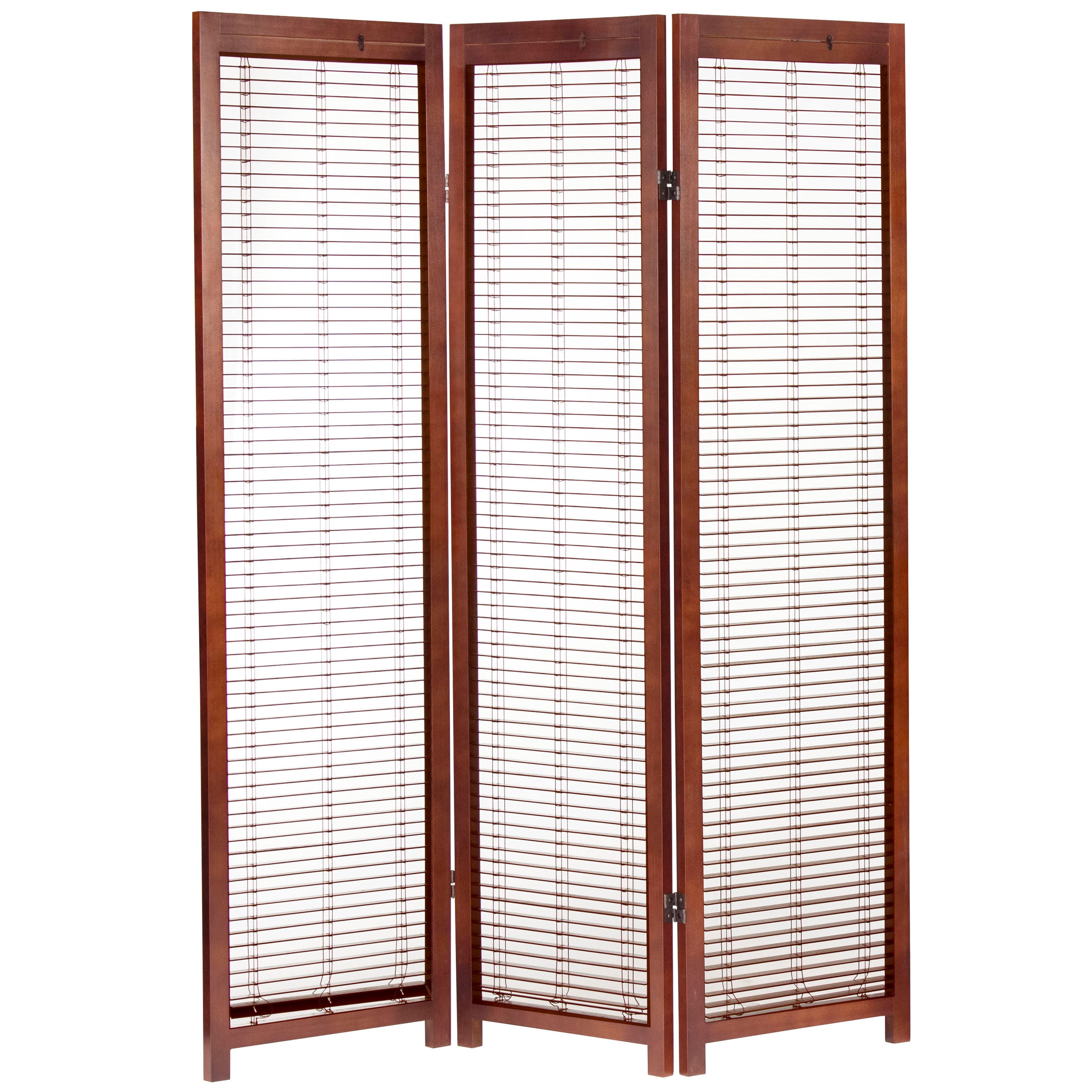 Red Lantern 6 ft. Tall Adjustable 3-Panel Room Divider with Shutter Design in Walnut Finish