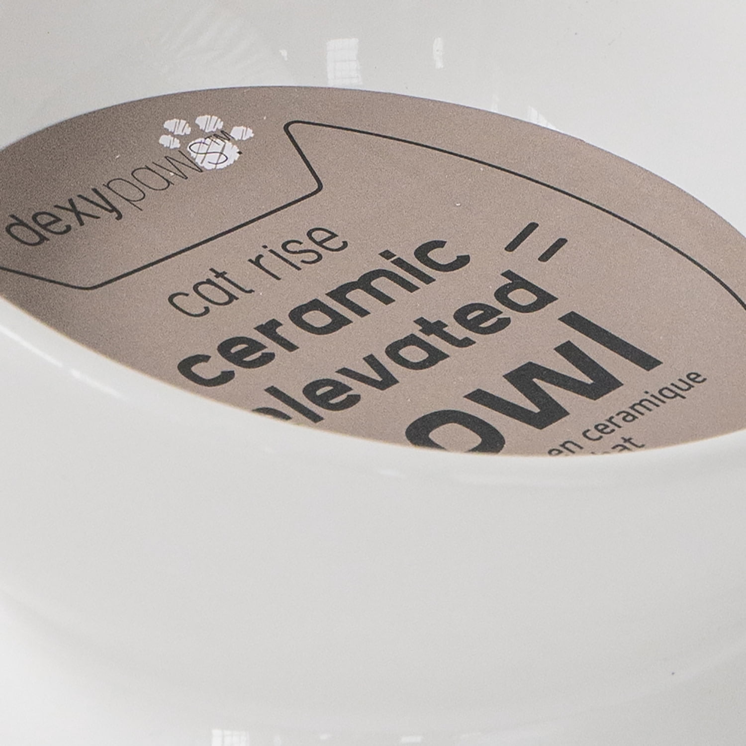Dexypaws: Elevated Ceramic Bowl For Cats - White - 7oz Capacity, Stylish Pet Safe Feeding Dish, Dishwasher Safe, Food & Water, Ergonomic Height
