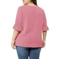 thumbnail image 4 of Agnes Orinda Women's Plus Size Blouse Ruffle Front Smocked Sleeves V Neck Solid Casual Tops 4X Pink, 4 of 8