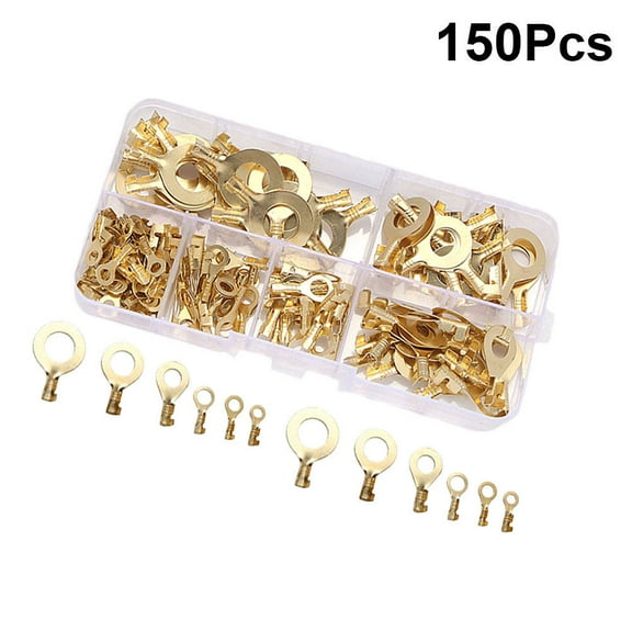ROSENICE Copper Golden Circular Terminal Crimp Set 150Pcs Assorted Size for Harsh Environment