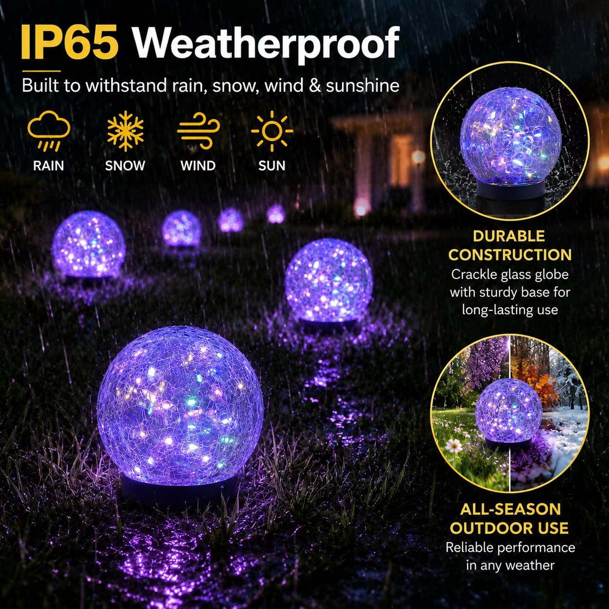Mehoom Solar Globe Lights, 4 Pack 5 Inch Cracked Glass photo 6