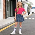 thumbnail image 6 of Cethrio Girls Cotton Outfit Sets, Short Sleeve 3 Piece Summer T-shirts Skirts and Socks Set Hot Pink Size 10-12, 6 of 7