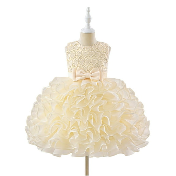 Flower Girl Lace Dress for Kids Wedding Pageant Party Formal Long Maxi Gown Princess Communion Tulle Bow Dresses