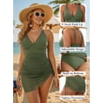 thumbnail image 4 of MOYIKO One Piece Swimsuits for Women Tummy Control V Neck Bathing Suit Mesh Sheer Sarong Slimming Gray Green Swimwear Size S, 4 of 7