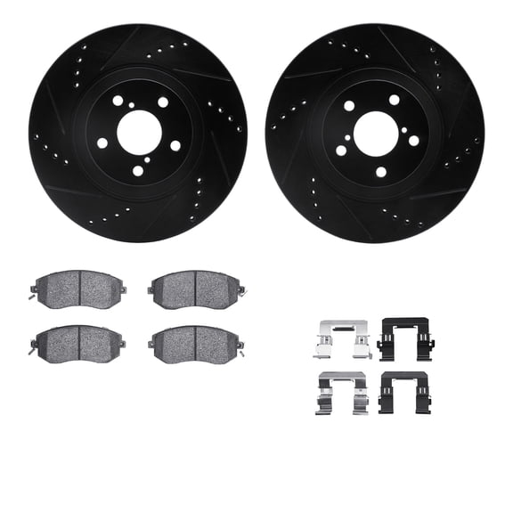 Dynamic Friction Company Front Brake Rotors-Drilled and Slotted-Black with 5000 Advanced Brake Pads includes Hardware 8512-13051