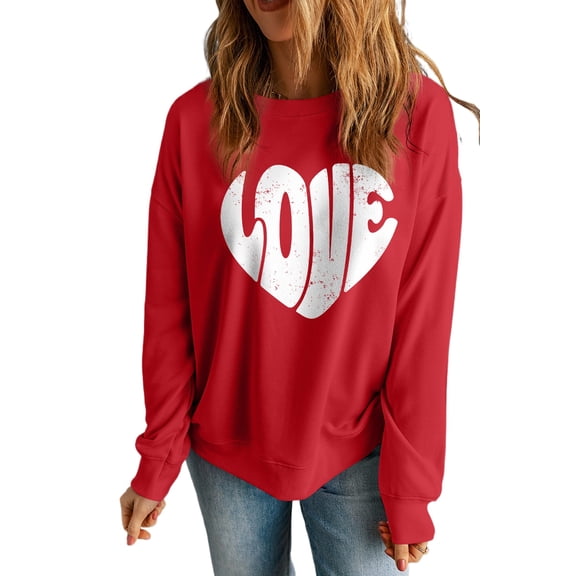 Women's Red Retro Heart-Shape LOVE Letter Graphic Sweatshirt for Casual Fashion - [ZhiHiMeRi] | (US 20-22)2XL