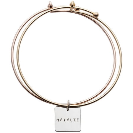 Personalized Planet Expandable Double Bracelet with Sterling Silver Square Name Charm